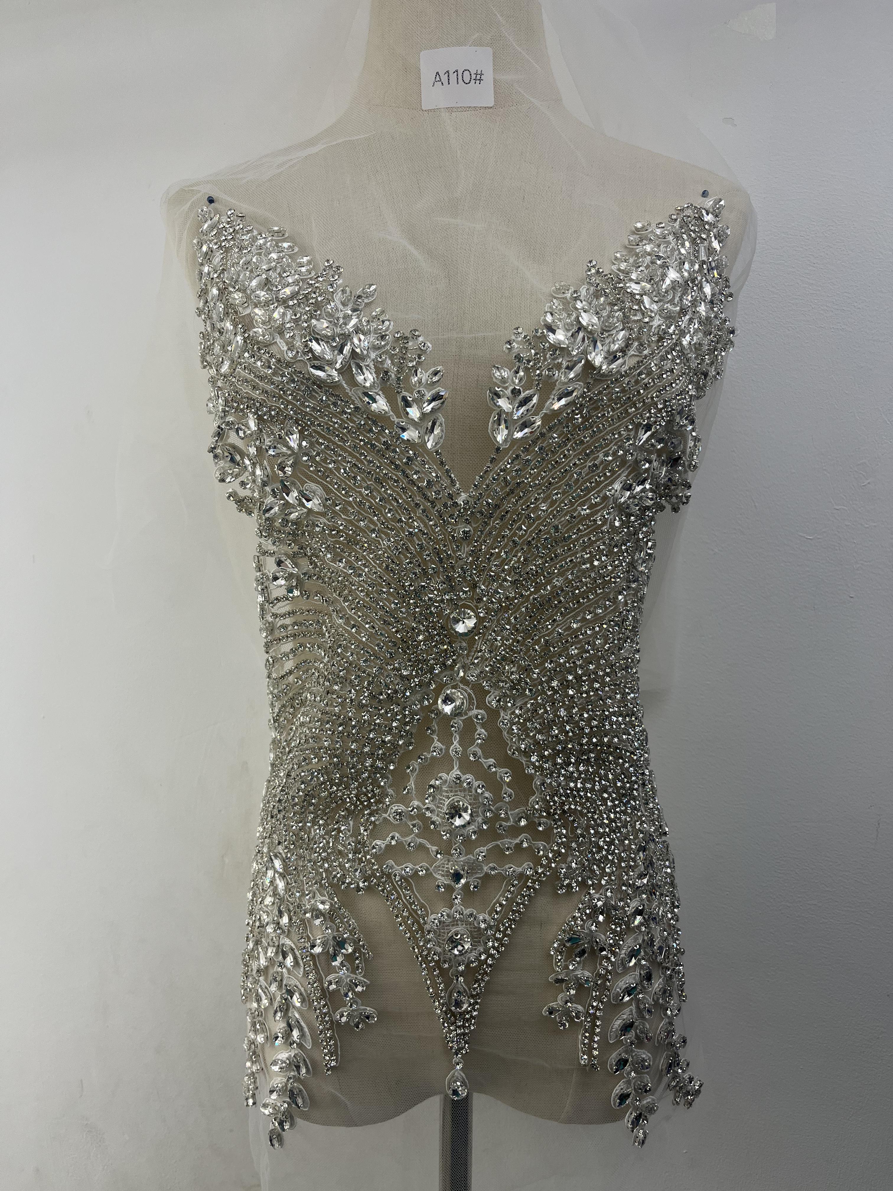 Hot Sell New Sew on Rhinestone Bodice Patches Appliques Sew on for Wedding Party 60CM