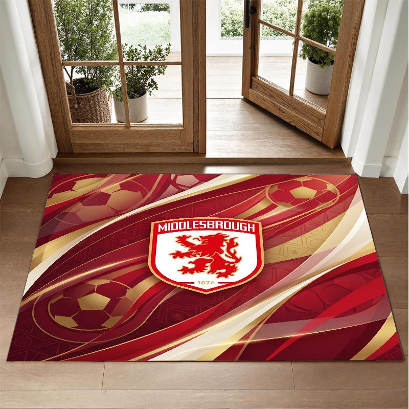 Middlesbrough FC Design Crystal Velvet Rug Soft Decorative Mat for Bedroom Entrance