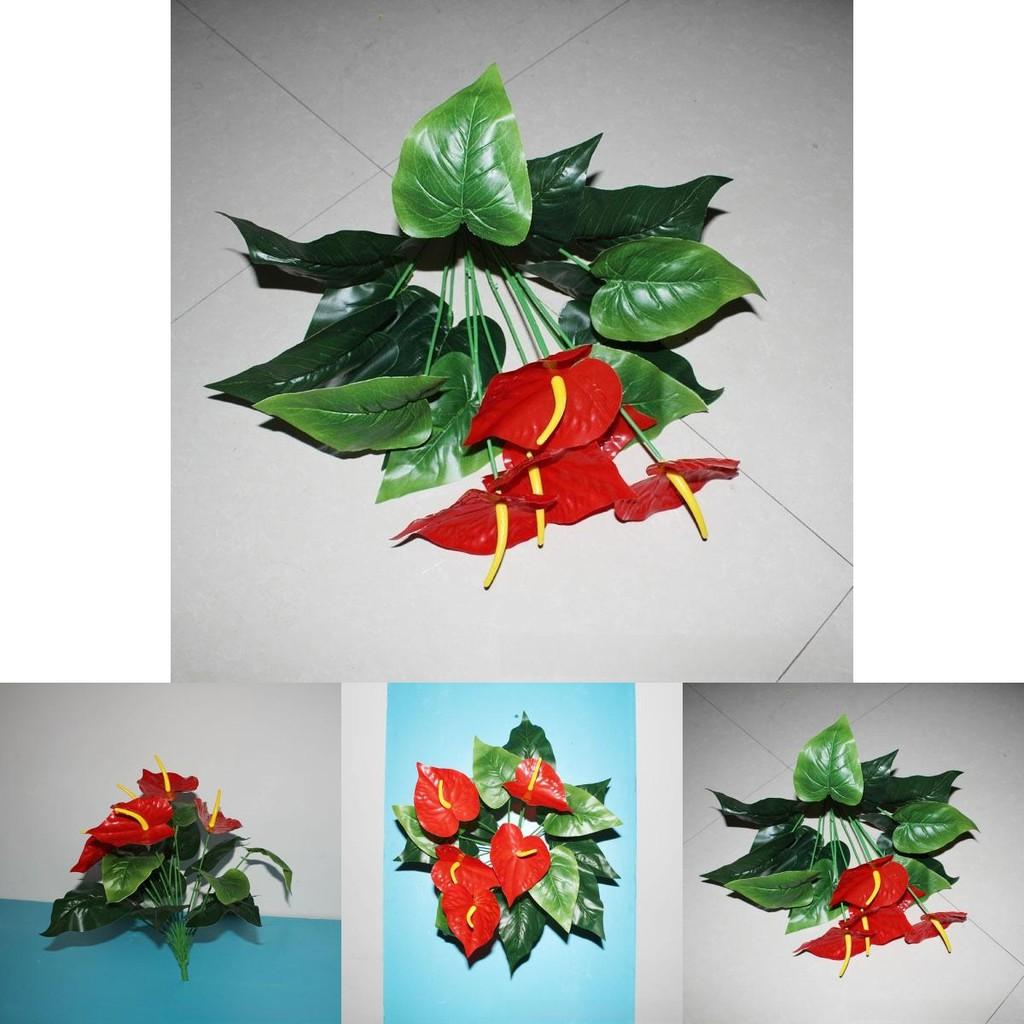 Anthurium Andraeanum Linden Fake Green Plant With Silk Flowers For Living Room Decor And Gift