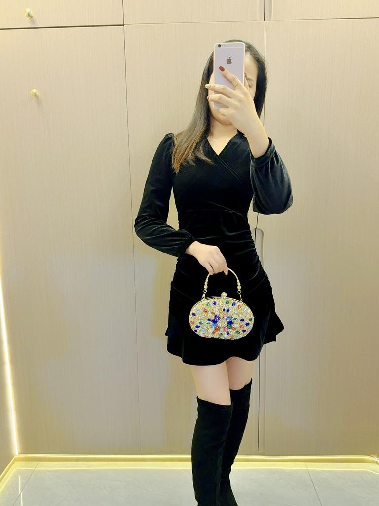 Promi-Abend-Clutch mit Strasssteinen für Damen mit strukturierten Diamanten – perfekt für Bankette und besondere Anlässe oder Cheongsam-Kleider.