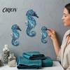 Gift for Ocean Lovers 3Pcs Wooden Seahorse Wall Decor, Coastal Home Sculpture, 2D Flat Bedroom Living Room Art Mediterranean Style Hanging Bathroom