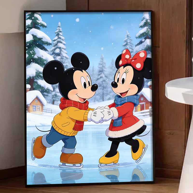 Disney Diamond Art Painting Kit 5D Diamond Mickey Minnie Ice Skating Art Diamond Home Wall Decor