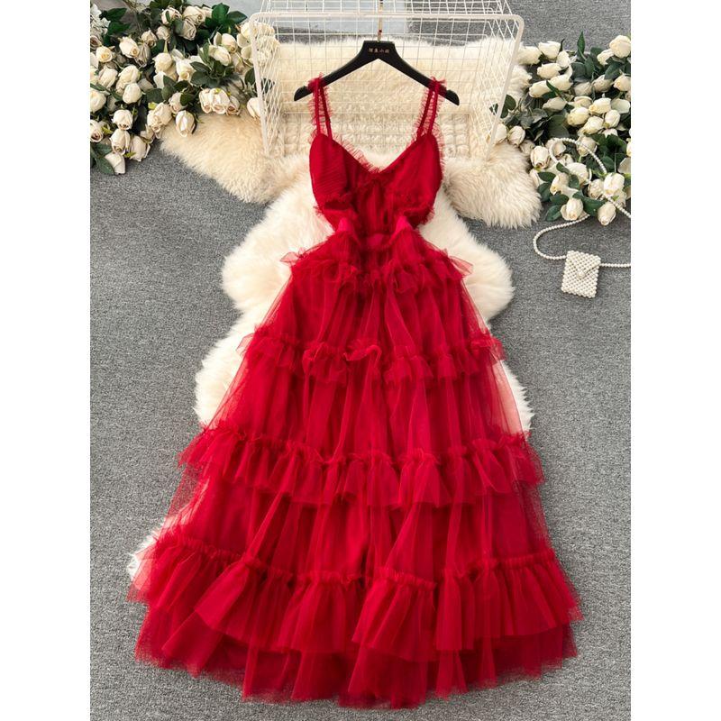 Sling Silm Long Fairy Mesh Dress Dress