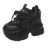 Fashion 9.5CM Women Casual Leather Sneaker Autumn Lace up High Platform Shoes Thick Sole Sport Dad Shoes Woman Sneakers Chaussure Femme