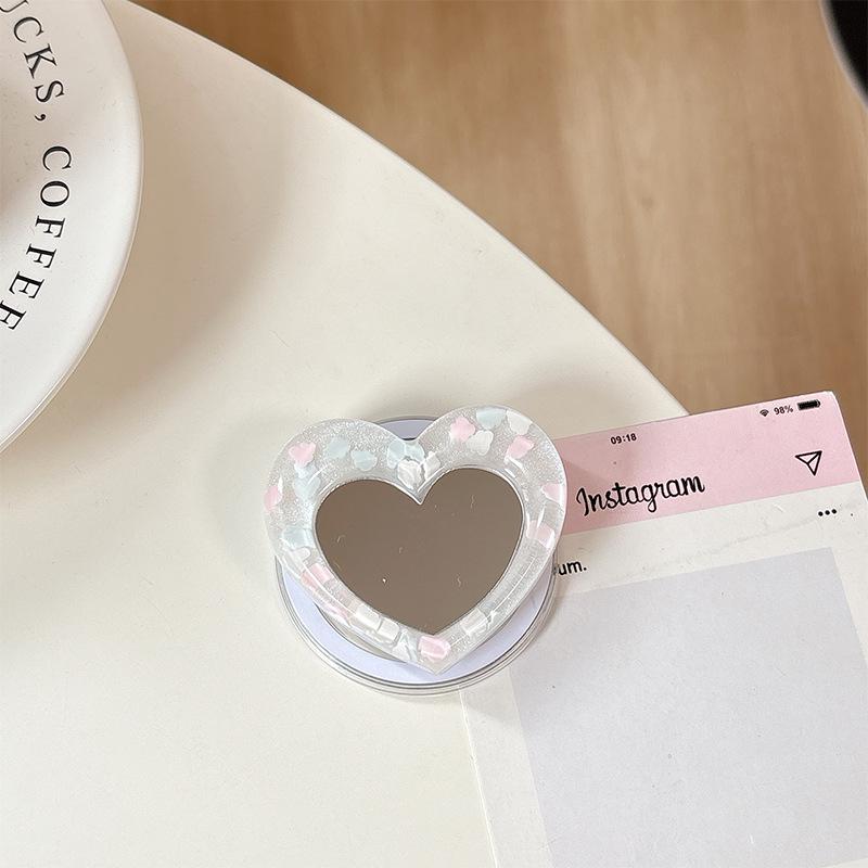Korean-Style Desktop Phone Stand with Heart Mirror Decoration – Perfect for Watching Dramas