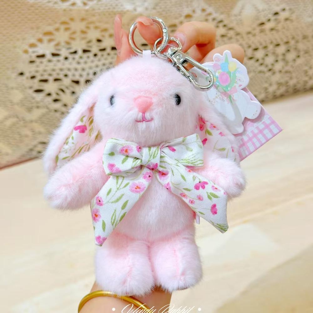 Cute Bunny Plush Keychain Kawaii Stuffed Animal Bag Charm Soft Rabbit Doll Pendant Bowknot Keyring Gift for Girls Women Backpack