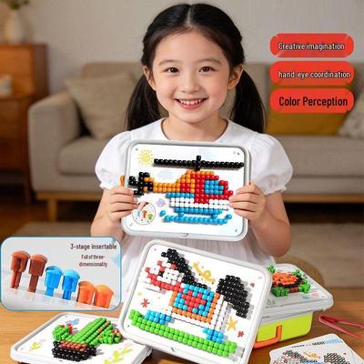 Mushroom Peg Interlocking Board Puzzle: Educational Building Blocks for Kids Aged 3-7