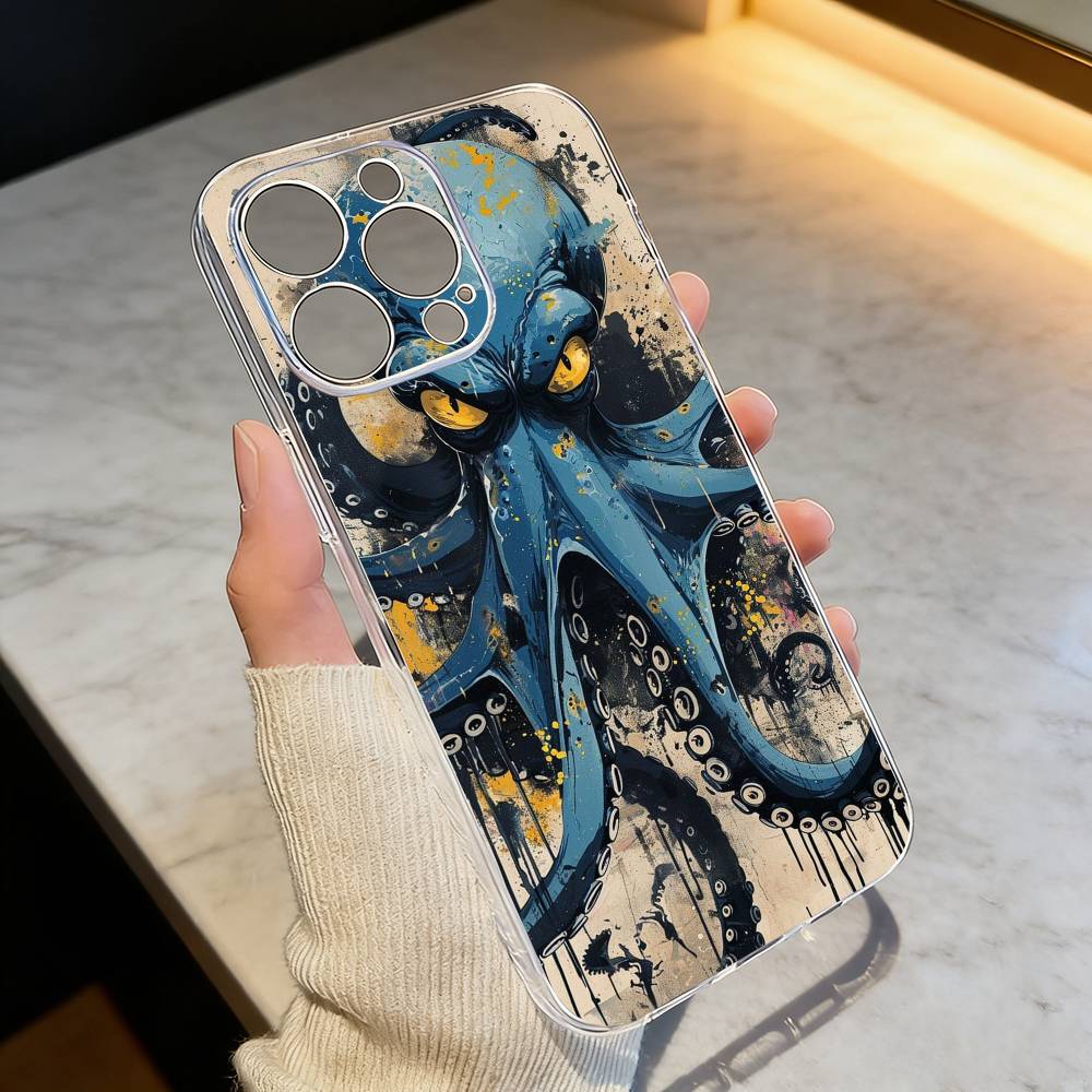 

Чехол для телефона O-Octopus Прозрачный Силиконовый Мягкий Для iPhone 17 16 15 14 13 12 11 Mini Pro Max Plus iPhone16plus