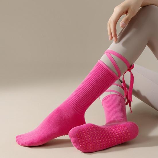 1 Pair Yoga Socks Pure Color Lace-up Elastic Compression Support Yoga Fitness Dance Socks with Silicone Anti-Slip Soles