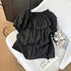 Summer Shirt Women's 2025 New Loose and Chic Belly Cover French Ruffle Edge Off-shoulder Short-sleeved One-word Shoulder Top