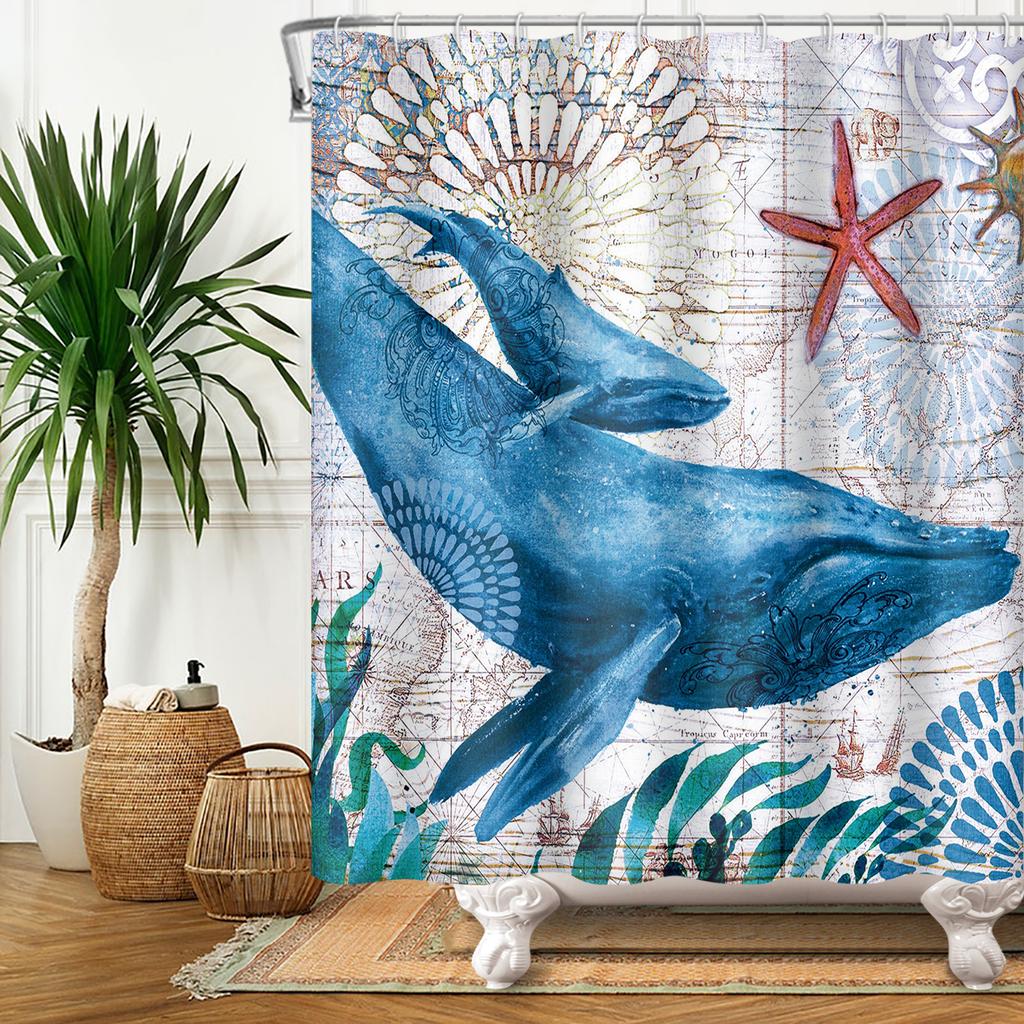 Underwater World Ocean Shower Curtain for Bathroom Seabed Animals Sea Turtle Dolphin Fish Waterproof Bathroom Curtain With Hooks