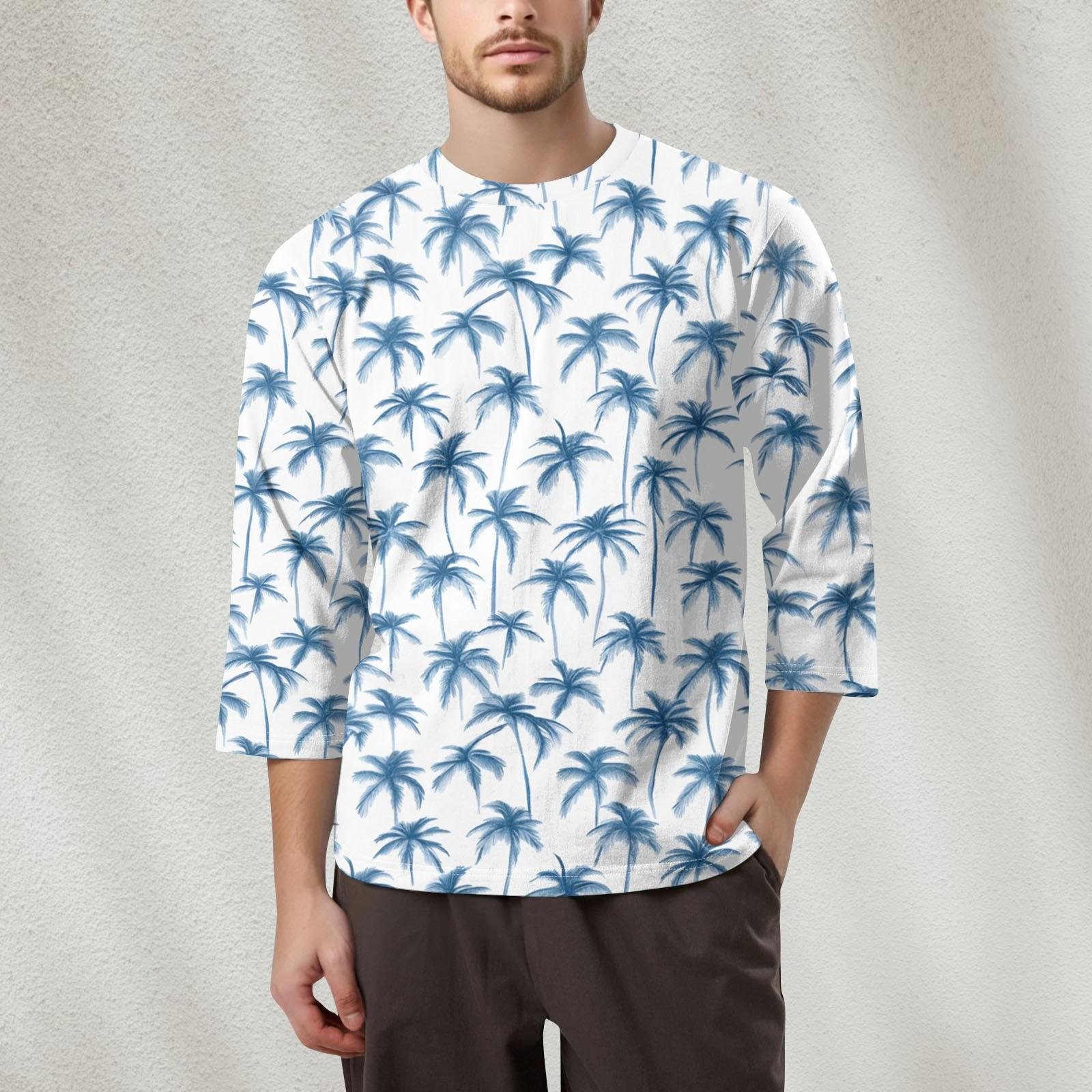 

Men s Fashion Printed Round Neck 3/4 Sleeve Tops T-Shirt XL білий