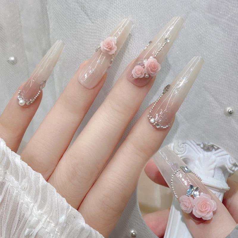 50Pcs Diy Nail Art Decor 3D Rosa Chinensis Flower Rose Flower Nail Drills Mixed Size Camellia Flower Nail Drill Manicure Design