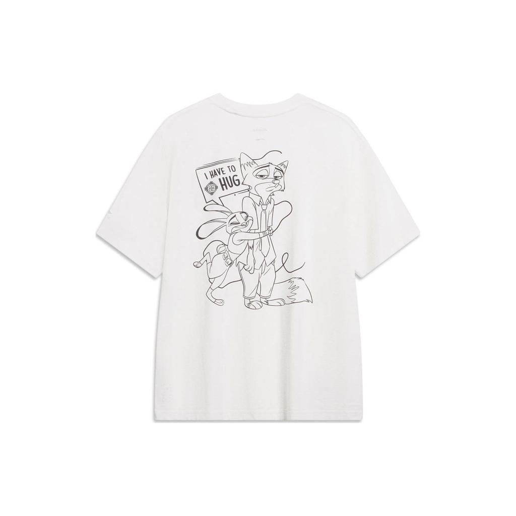 Li-Ning X Disney Co-Branded Sporty Trend Series Cartoon Print Round Neck Short Sleeve T-Shirt Men Tops Off-White AHST269-1