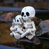 Skeleton Ornament Parent-Child Skull Fishing Design Hand-Painted Resin Figure Garden