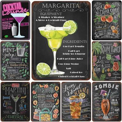 Cocktail lounge Margarita Martini metallskylt vintage plåtskylt retro järnmålning väggdekoration för bar pub café