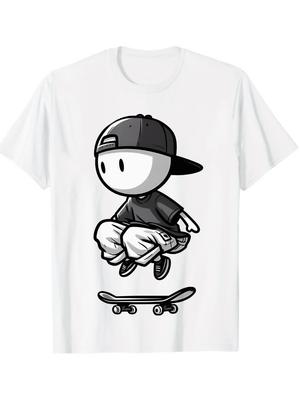 Unisex Short-Sleeve Printed T-Shirt - Cartoon Skateboard Design - Ideal for Skateboarding Enthusiasts