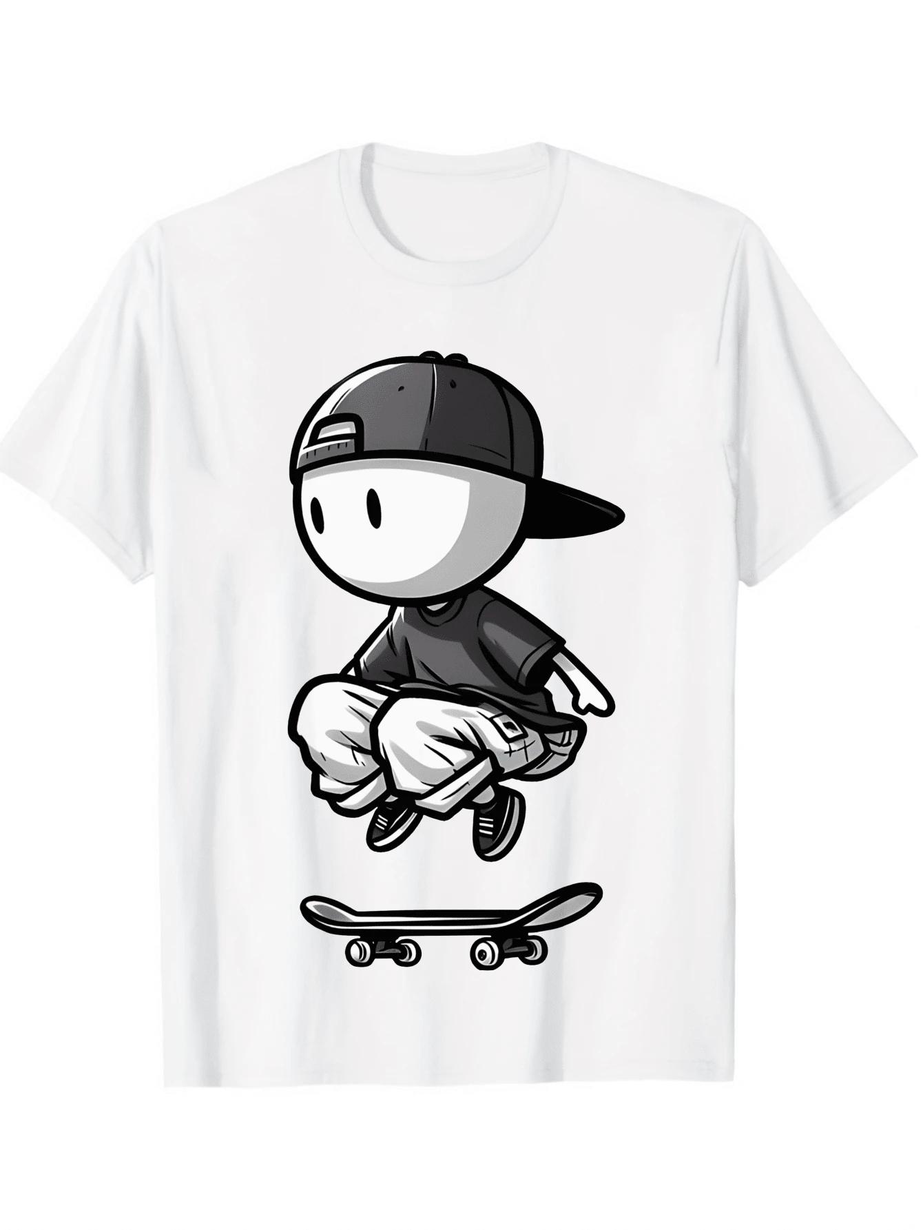

Unisex Short-Sleeve Printed T-Shirt - Cartoon Skateboard Design - Ideal for Skateboarding Enthusiasts L