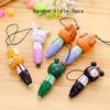 Back To School Season 5pcs Wooden Cartoon Animal Portable Pen Wooden Short Pen/mobile Pen/cartoon Wooden Ballpoint Pen Stationery