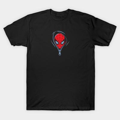 Asian Size Men Black Print T-shirt Spider-Man No-Cut Heat Transfer Print Cotton Tshirt