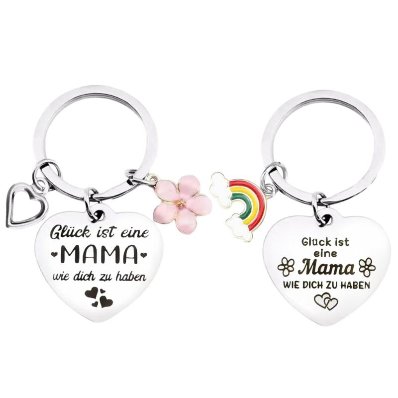 Stylish Stainless Steel Keychain Stylish Heart and Flower Pendant Keyring Accessory Meaningful Gift for Mother's Day