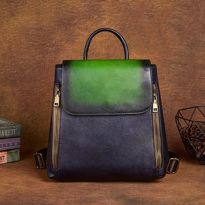 Zaino da donna vintage in vera pelle Borsa da viaggio in pelle di vacchetta naturale fatta a mano di grande capacità in tinta unita