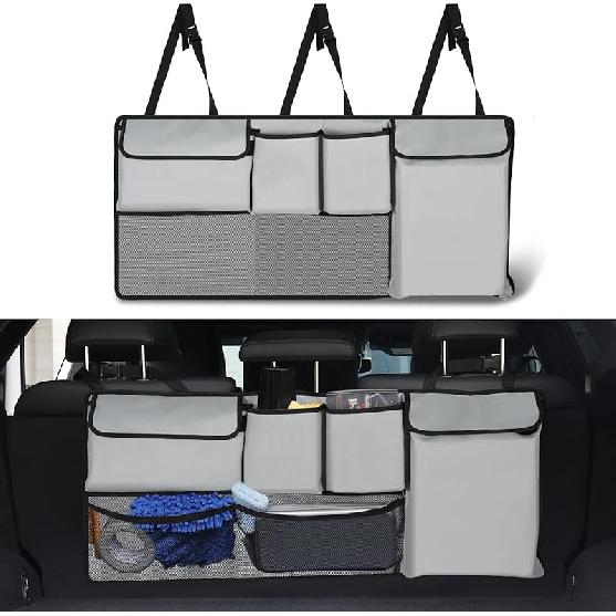 UYYE Trunk Hanging Organizer, Backseat Bag, Car Interior Accessories With 4 Pockets & 2 Mesh Pouches For Groceries, Will Provide More Storage Trunk