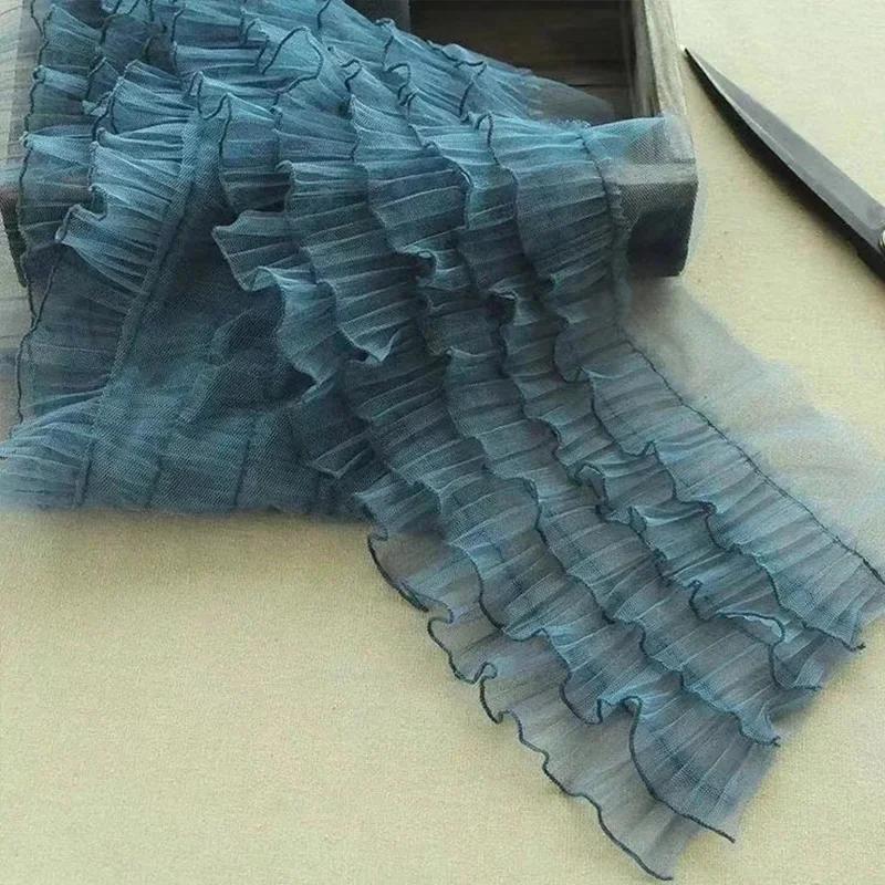 1yard Five Layesr Pleated Mesh Tulle Lace Ruffles Edging Pleated Mesh Trim DIY Sewing Wedding Dress Collar Edge Decor 18cm Wide
