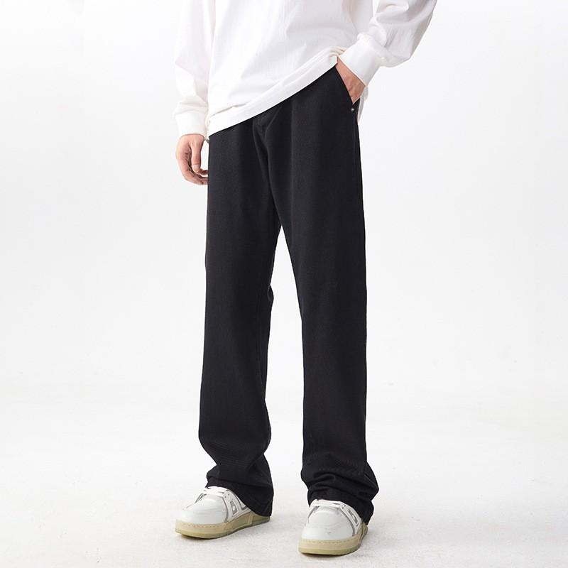 Mens Black Flared Denim Jeans Loose Fit Casual Streetwear Straight Leg Tapered