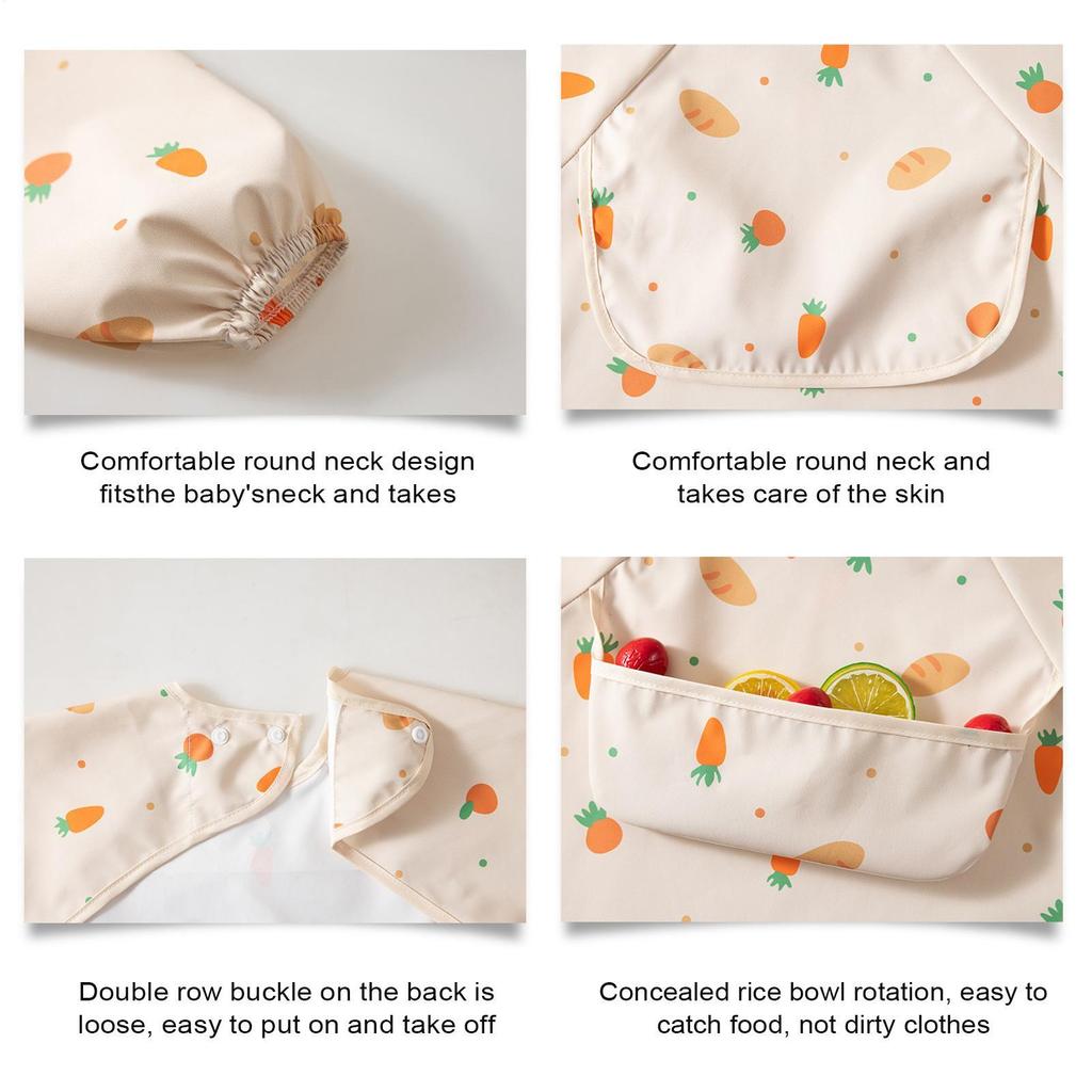 Baby Bib Apron Baby Smock Bib Kid Long Sleeve Bib Waterproof Sleeve Bib Weaning Bib Eating Shirt Bibs For Aged 6 to 36 months