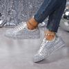 2025 Spring New Arrival Plus Size Lace-Up Women's Shoes Sequin-Embellished Round-Toe Casual Flats