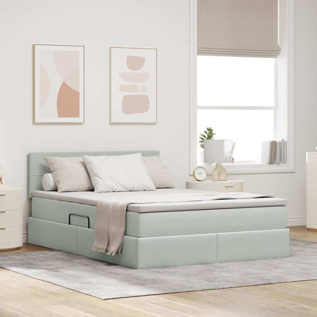 Storage Bed with Mattress Light Grey 140 x 200 cm Velvet