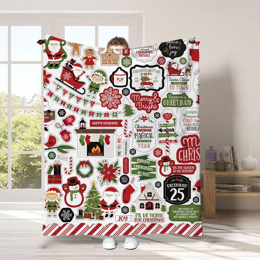 Christmas cartoon digital-printed polyester Bedroom velvet flannel cover blanket Fleece soft sofa cover blankets for beds
