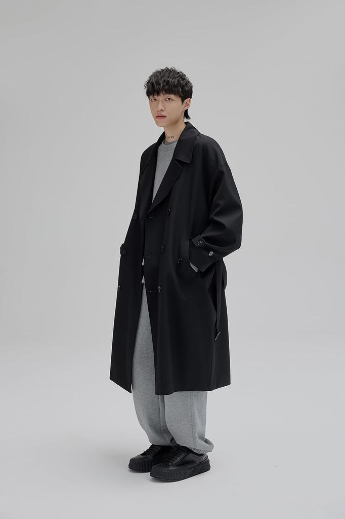 STUDIO NANS Long Trench Coat Men's Knee-Length (XL, Black)