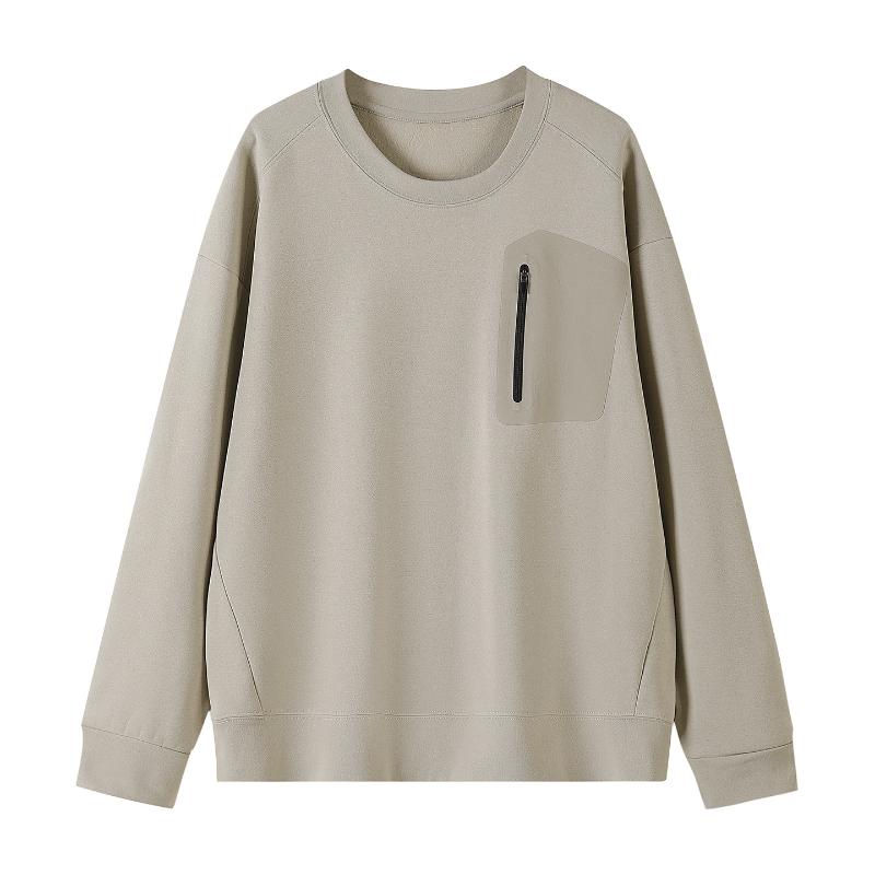 Herren Neuer Stil Rundhals Fleecegefüttert Sweatshirt Lässig mit Tasche Langarm Unterbekleidung Herbst Winter Sport Basisschicht Oberteil