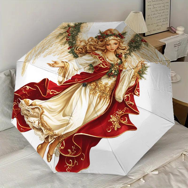 1pc Angel Christmas Pattern Umbrella  Automatic Opening and Closing Umbrella, High quality Umbrella, Ideal Gift for Her 283