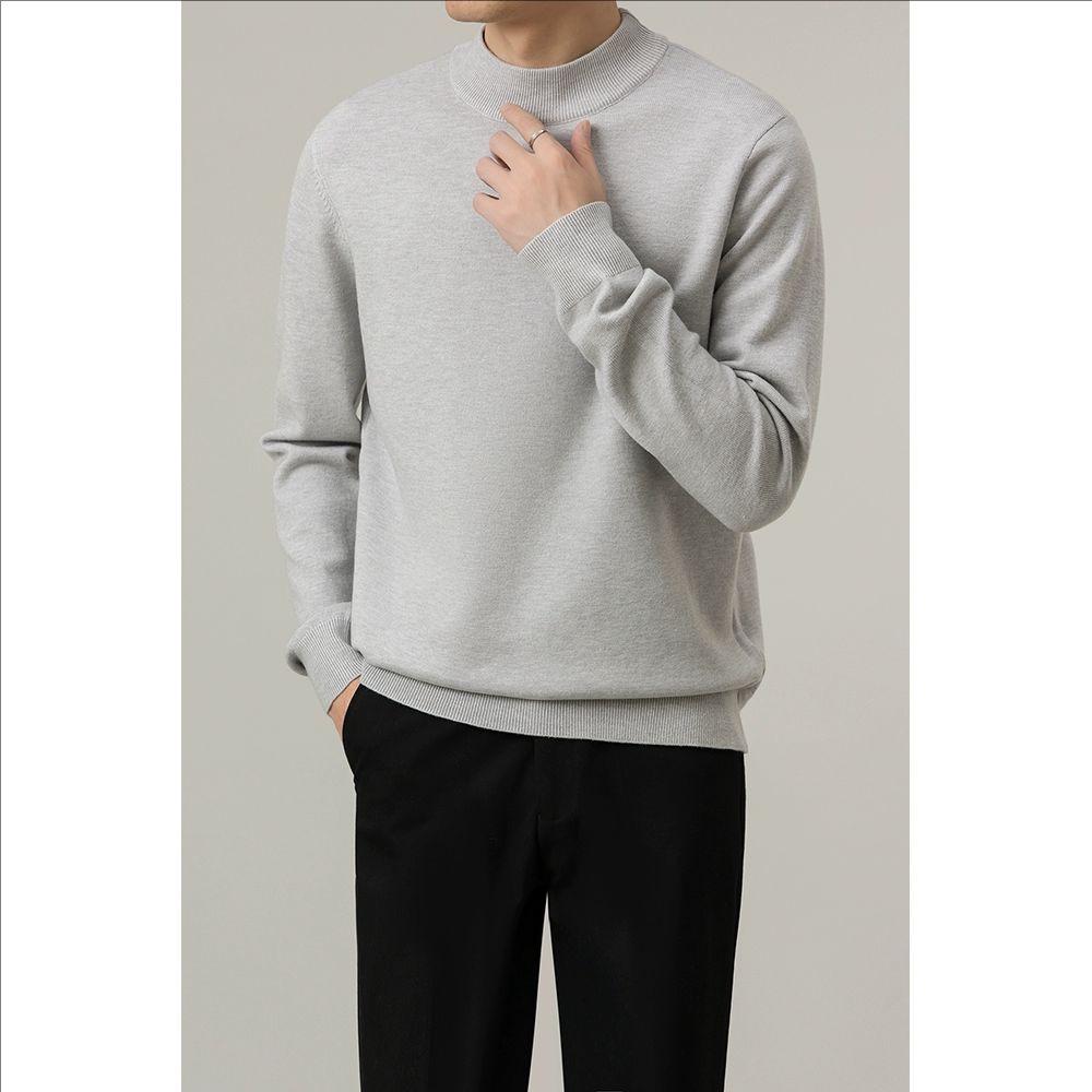 Men's High-End Slim Fit Solid Color Sweater - Round Neck, Warm, Casual, Autumn/Winter Fashion