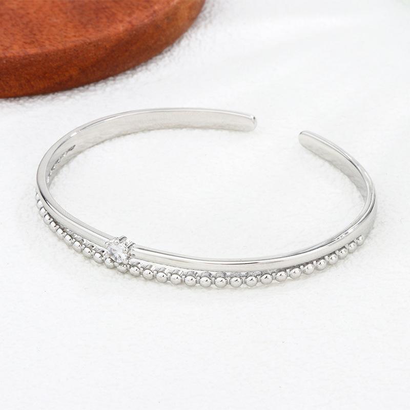 Fashion Geometric Double Layer Hollow Bead Bangle Micro Inlaid Diamonds 925 Sterling Silver Jewelry Opening Bracelets TYB633