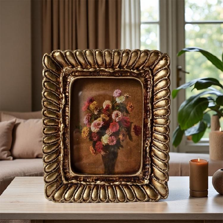 Marco de Fotos Retro, Marco de Fotos Decorativo Antiguo Ornamentado Ovalado para Mesa y Pared Decoración del Hogar