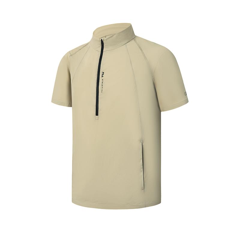 

FILA Fitness Series Simple Sports Training Comfortable Loose Stand Collar Half-Zip Woven Short Sleeve T-Shirt Men tops Squirrel-Khaki A11M621118FBG M