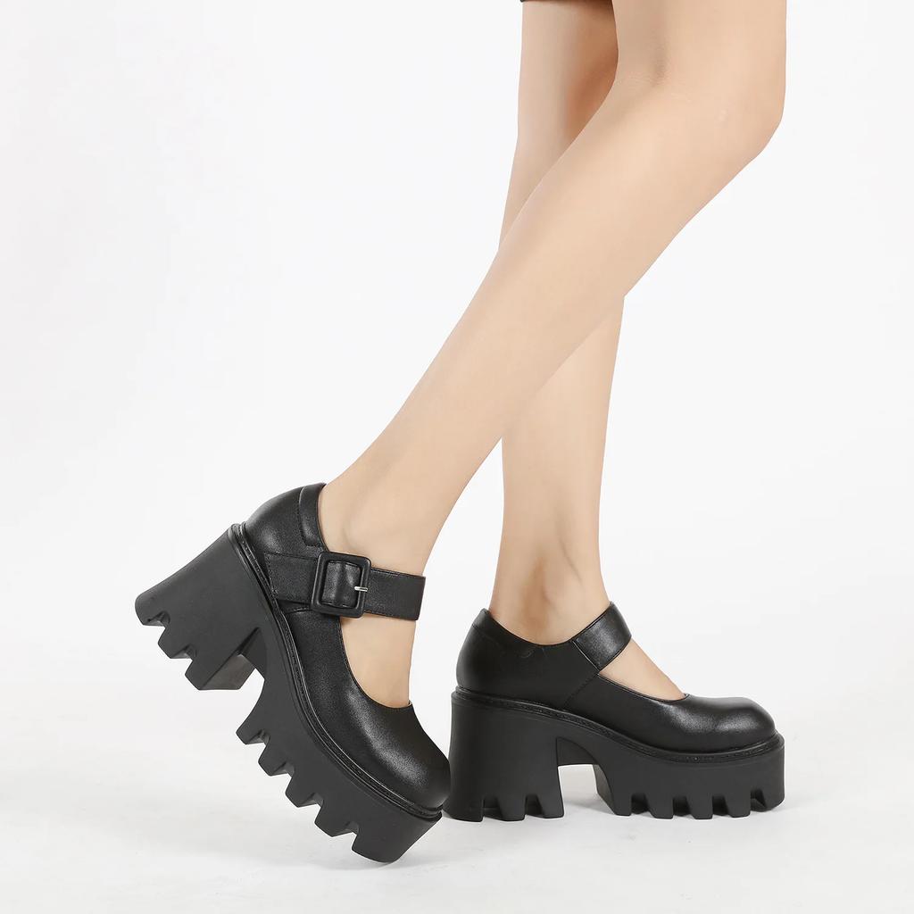 Fashion New 2025 High-Heeled Mary Janes: Pointed-Toe, Small-Size Women's Shoes with Thick Platform and Chunky Heel
