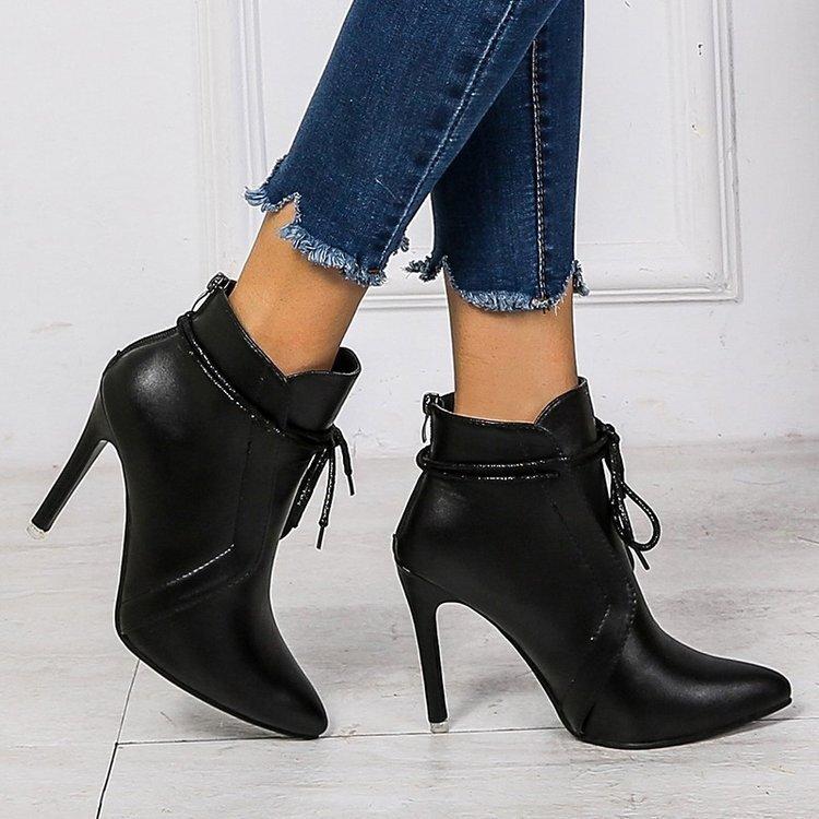 Winter New Women's Leather Boots Pointed and Back Zipper Short Boots