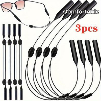 3PCS Cool Classic Black Glasses Strap, Adjustable Sunglasses Lanyard, Comfortable and Practical Glasses Holder, Outdoor Sports Glasses Holder