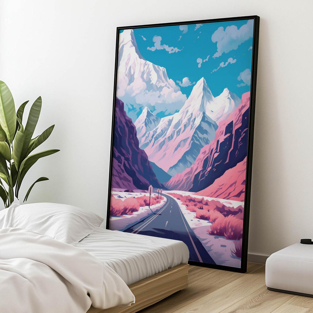 Pastelowy Krajobraz Górski Pastelowy Krajobraz Górski, 70X100 Cm, Rama Drewniana Jasny Dąb, Papier Matowy 230 Gsm