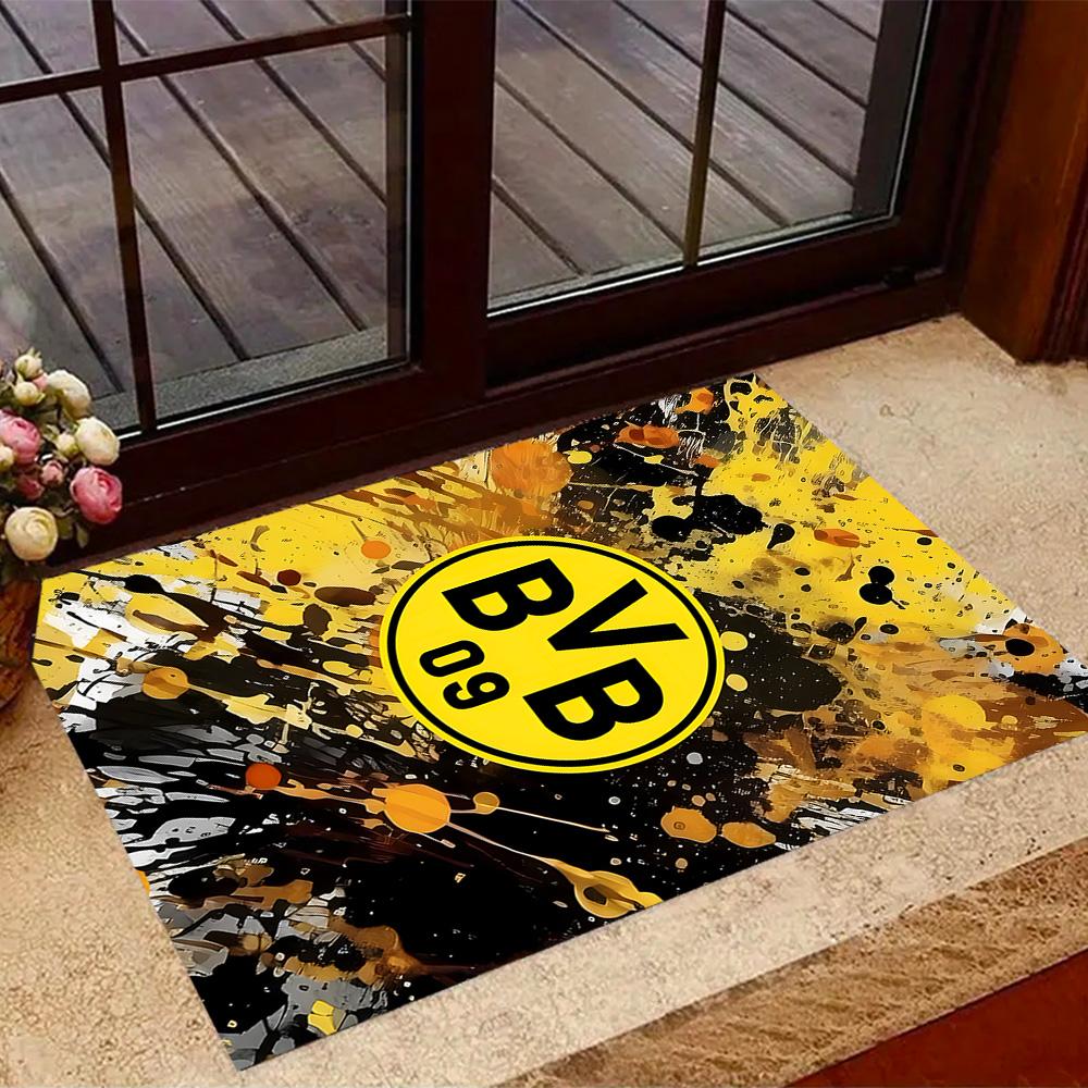 Χαλάκια Αντιολισθητικά με Θέμα Splatter Art - Λογότυπο Bvb 09 - Διακόσμηση Σπιτιού από Πολυεστέρα, Κατάλληλα για Υπνοδωμάτια, Σαλόνια, Εισόδους, Στούντιο και Διακοσμήσεις