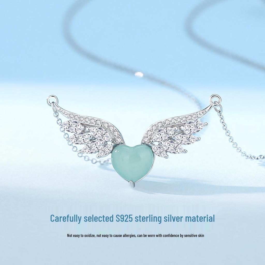 Tichiya Angel Wings Jade Necklace in S925 Sterling Silver - Luxurious Jade Wings Chain for Women