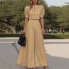 ZANZEA Women Puff Short Sleeve Blouse and Wide Leg Pants Summer Two Piece Suit Sets