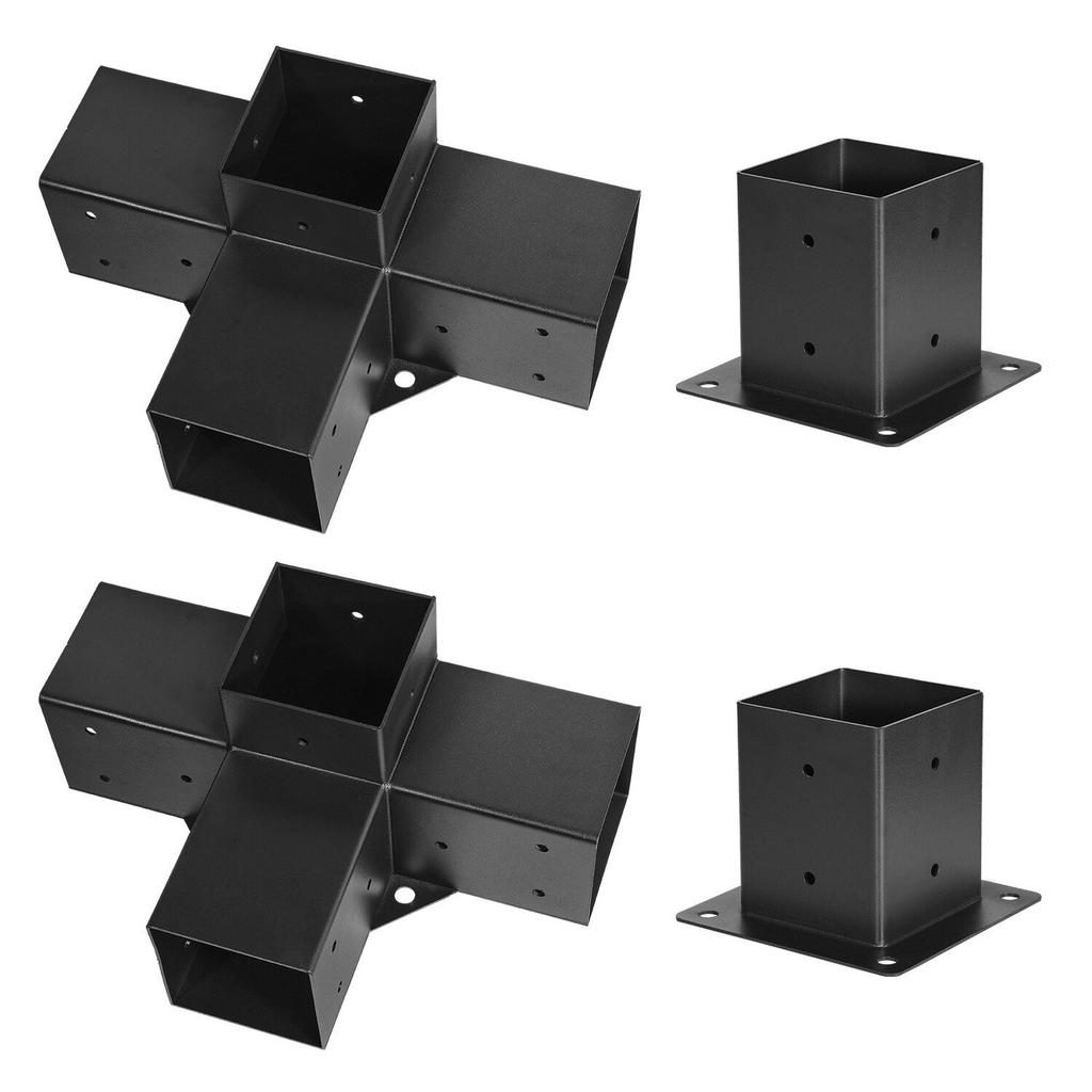 Pergola Bracket Kit, 4x4 Inch (Inner Size 92 X 92 Mm), 2 Pcs 4-Way Heavy Duty Corner Bracket Woodworks DIY Post Base Kit, Easy Installation Wooden