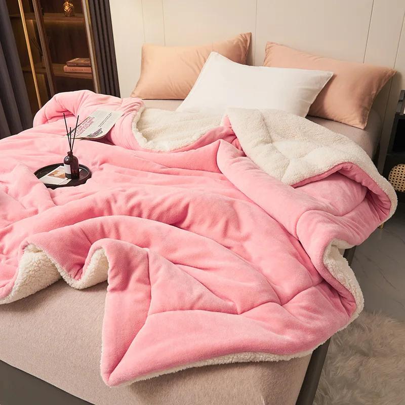 Multi-function Fleece Plush Throw Blanket for Bed Sofa Winter Home Warm Plaid Keep Warm 2 Layers Blanket Bedspread Bedding Sheet