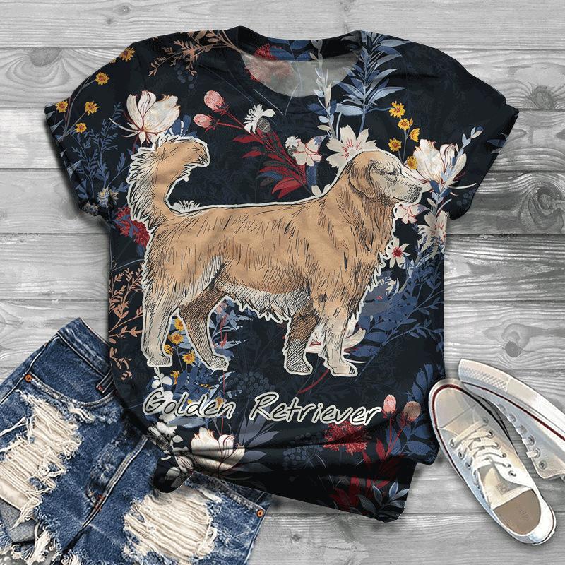 Summer New Animal Dog 3D Printed Loose White Top Women's T-shirt